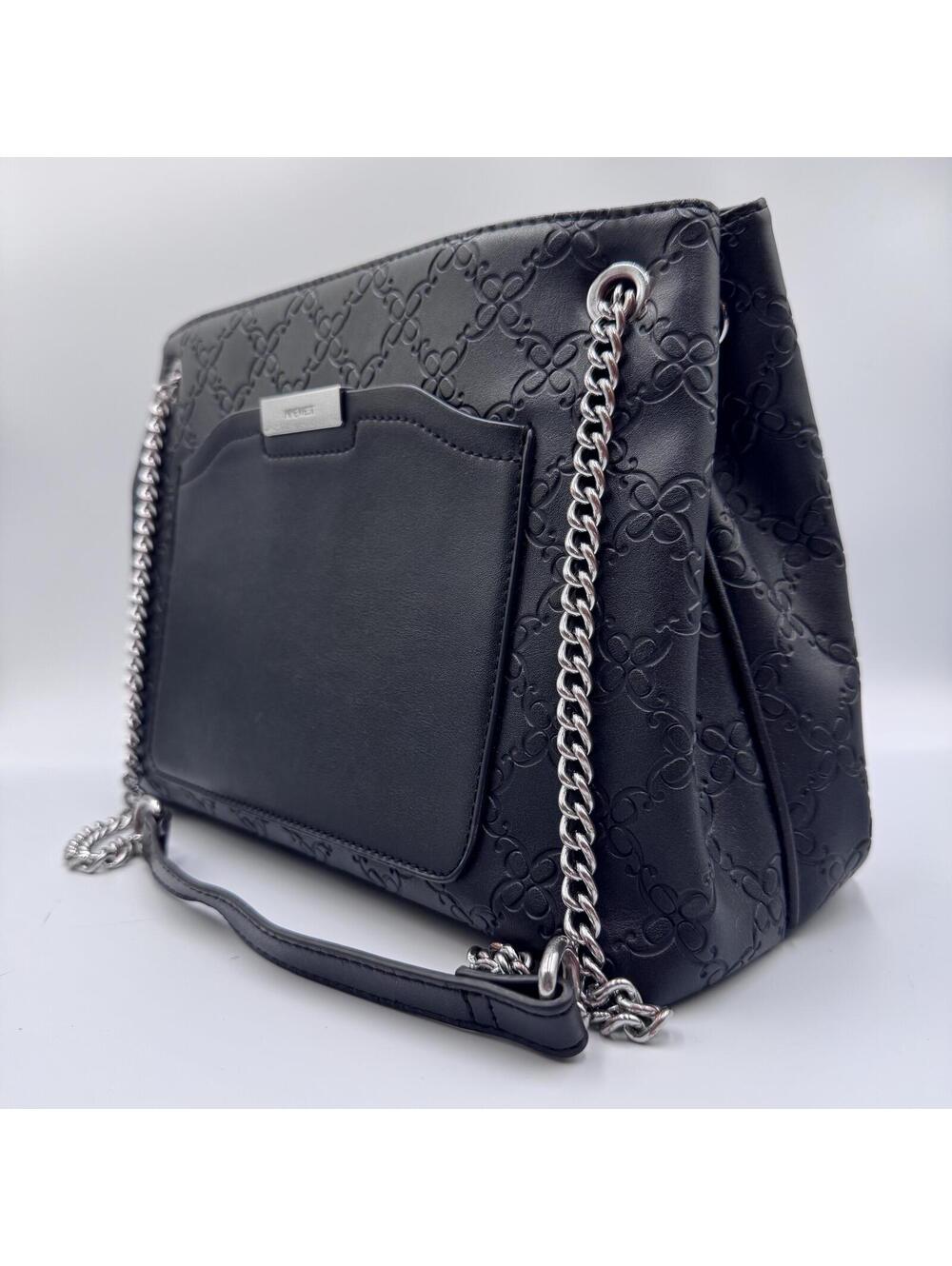 Black Nine West handbag purse silver chain handles silver hardware